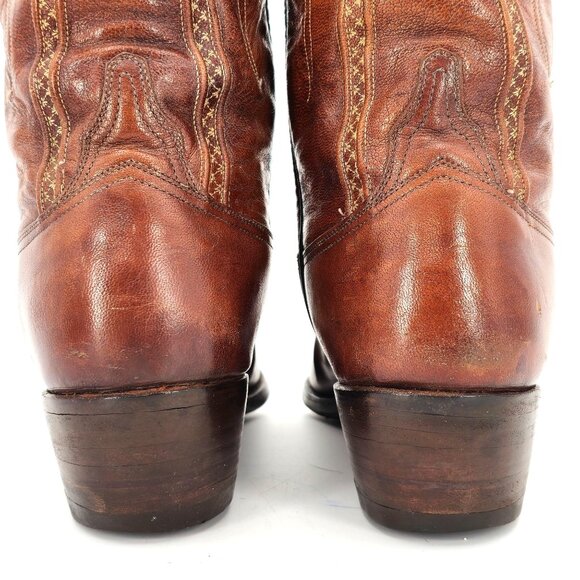 Vintage Lucchese San Antonio Men 8.5D Brown Leather Classic Cowboy Western Boots - Picture 8 of 16